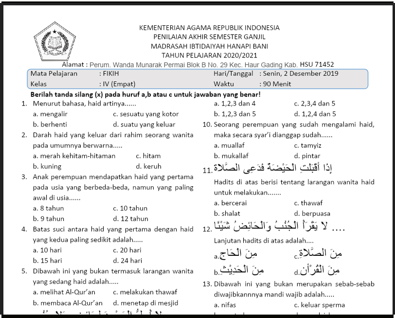 Menjelajahi Dunia Fikih: Panduan Lengkap Soal Ujian Semester 1 Kelas 4 Madrasah Ibtidaiyah Menjelajahi Dunia Fikih: Panduan Lengkap Soal Ujian Semester 1 Kelas 4 Madrasah Ibtidaiyah