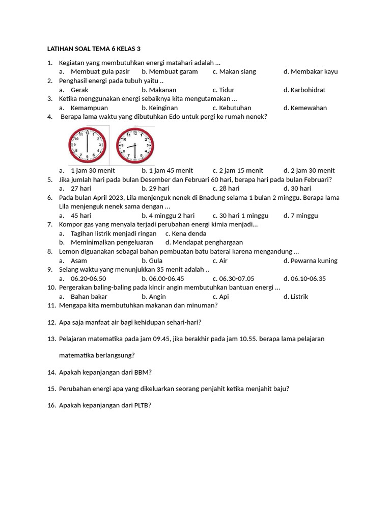 Latihan Soal Tema 6 Kelas 3 SD PDF