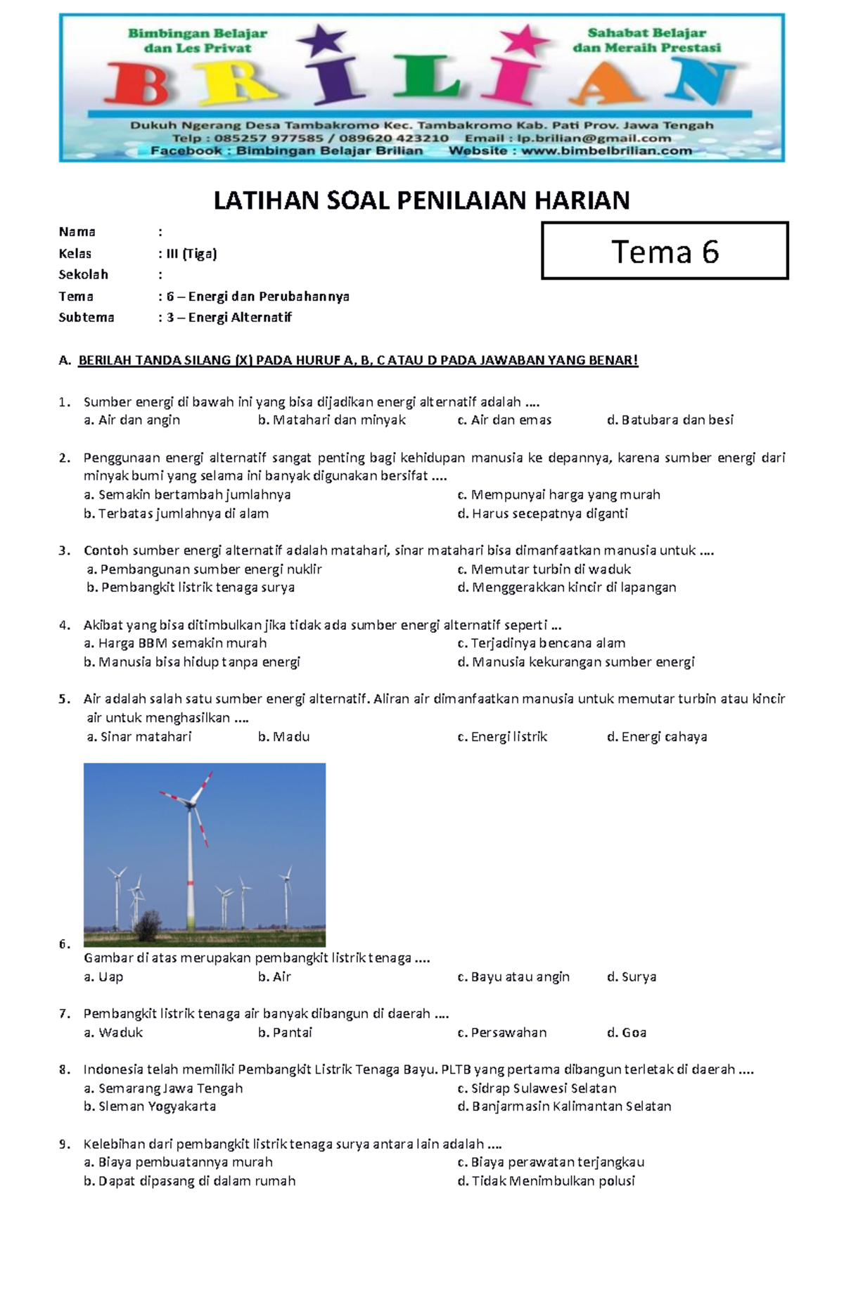 3 Lembar Kerja Rahasia Soal Tema 6 Kelas 3 Subtema 1 Siap Cetak