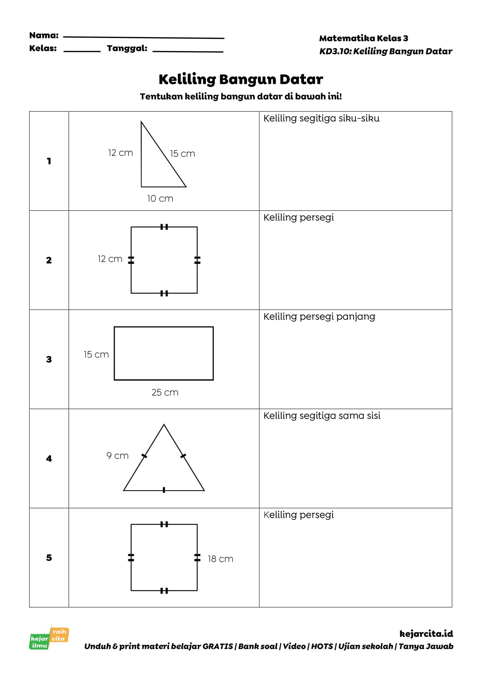 Materi Belajar Soal Matematika Kelas 3 - Keliling Bangun Datar Soal Materi Belajar Soal Matematika Kelas 3 - Keliling Bangun Datar Soal