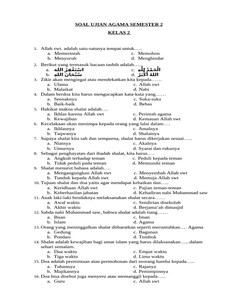 5 Contoh Catatan Wali Kelas Soal Ujian Agama Kelas 3 Semester 2 yang Inspiratif