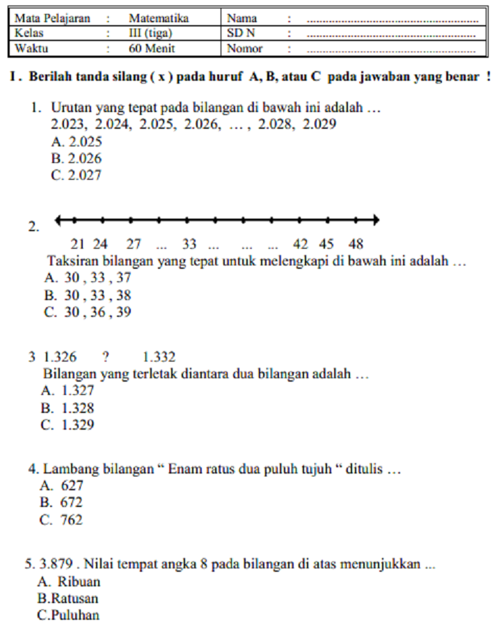 Sebelum Terlambat, Cetak 5 Lembar Kerja Soal Ujian Kelas 3 SD Semester 1