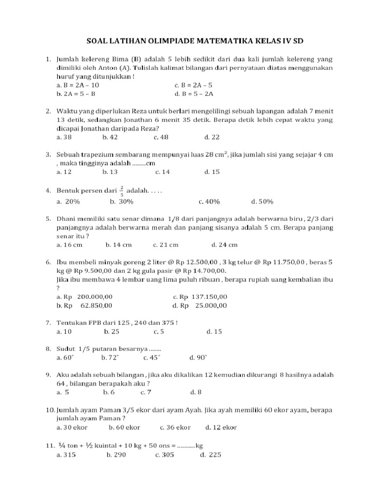 Wajib Tahu! 5 Contoh Soal Olimpiade Matematika SD Kelas 4 dari OSNK 2026