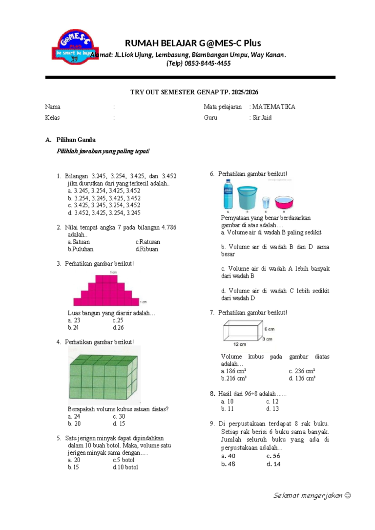 5 Soal Matematika Kelas 4 Semester 2 yang Sering Salah, Ternyata Ini Triknya! 5 Soal Matematika Kelas 4 Semester 2 yang Sering Salah, Ternyata Ini Triknya!