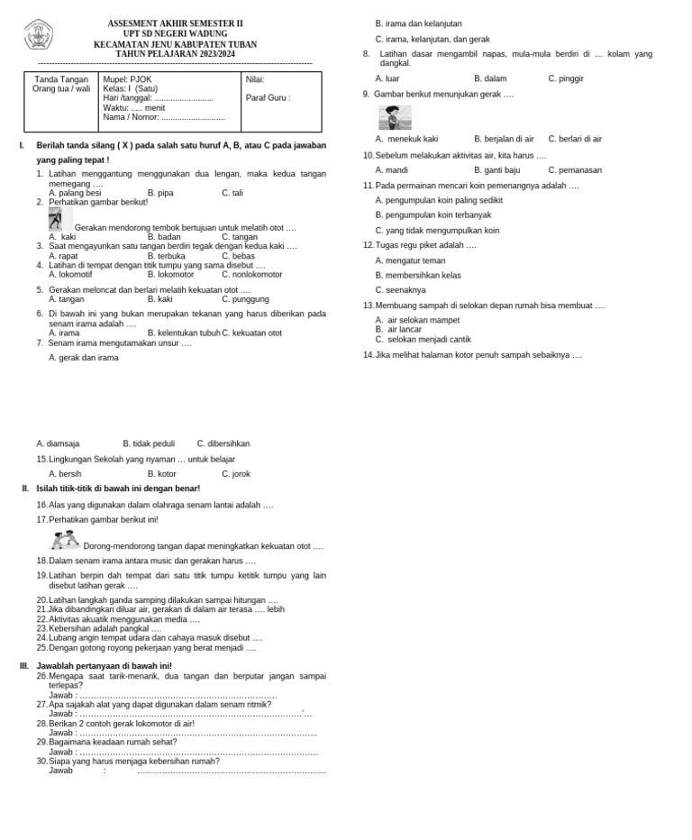 Soal Pat Pjok Kelas 2 Semester 2 PDF