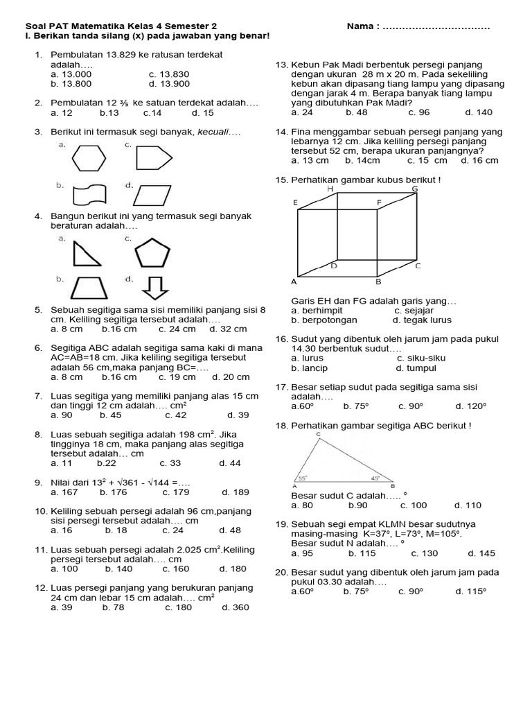 Wajib Tahu! Downlod Soal PAT Matematika Kela 4 Semester 2 Kurtilas 2018 Sebelum Terlambat