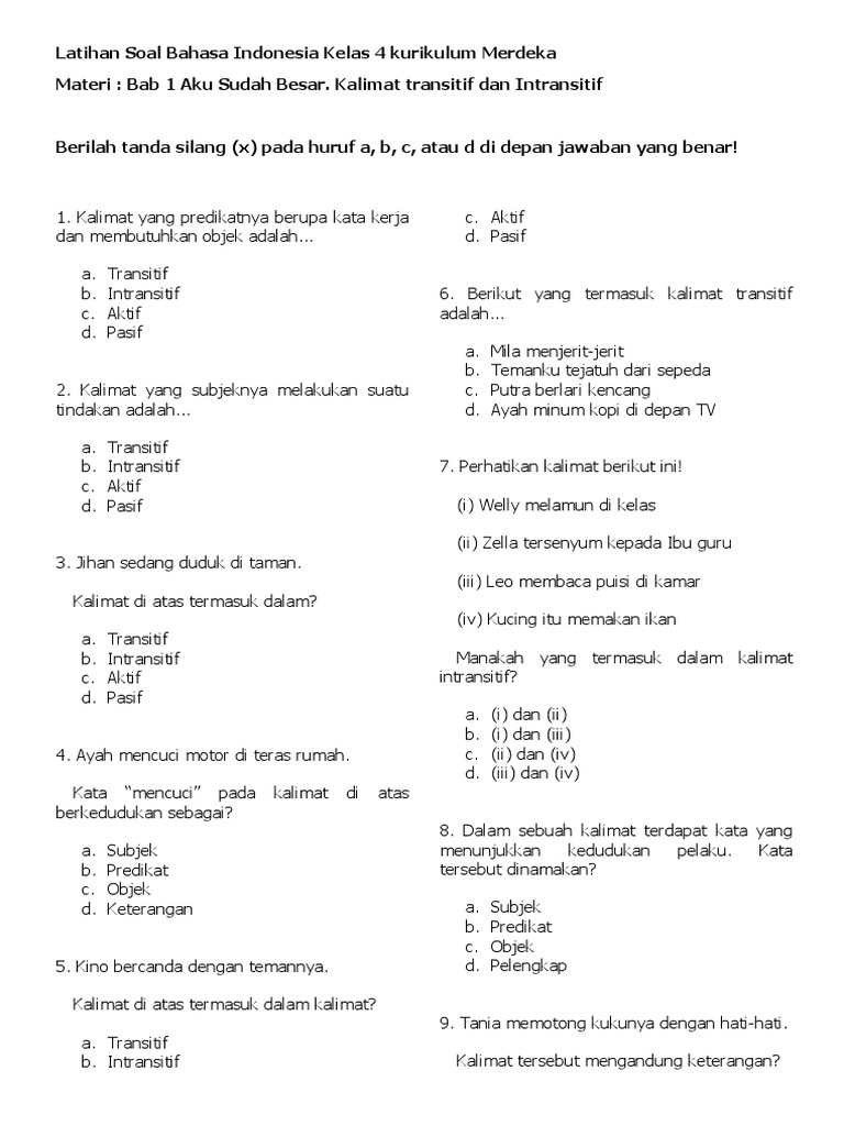 Kumpulan contoh soal bahasa indonesia kelas 4 semester 1 terbaru yang wajib tahu