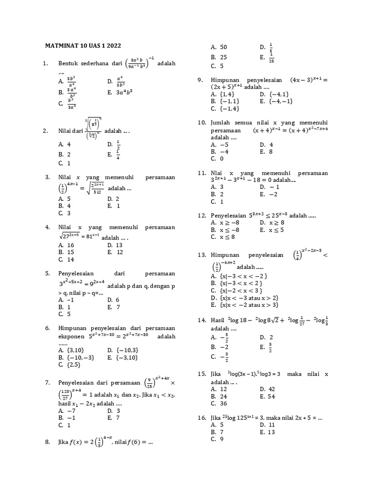 Rahasia Lulus Nilai Sempurna Latihan Soal UAS Kelas 10 Semester 2 Matematika Peminatan Sukoharjo Rahasia Lulus Nilai Sempurna Latihan Soal UAS Kelas 10 Semester 2 Matematika Peminatan Sukoharjo