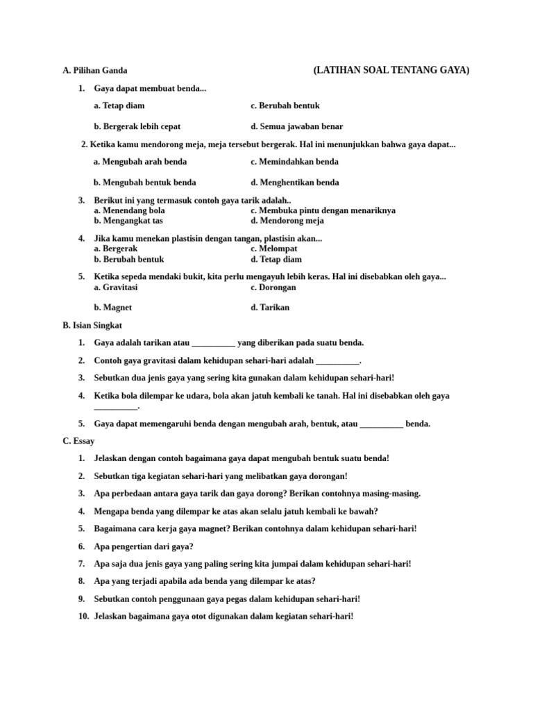 Wajib Tahu 5 Rahasia Menjawab Soal Essay Tentang Gaya Kelas 4 Agar Nilai Sempurna