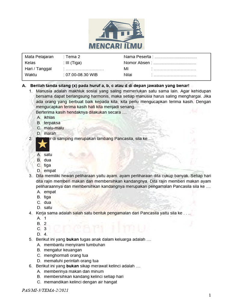 Wajib Tahu! Ini Bocoran Latihan Soal UAS Ganjil Tema 2 Kelas 3 Agar Nilai Sempurna