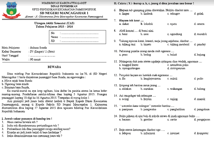 Wajib Tahu Kumpulan soal bahasa sunda kelas 4 semester 2 Agar Nilai Ujian Melejit
